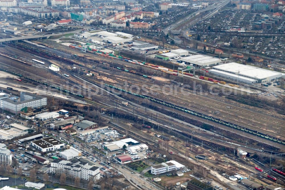 Aerial photograph Dresden - Marshalling yard and freight station of the Deutsche Bahn in Dresden in the state Saxony