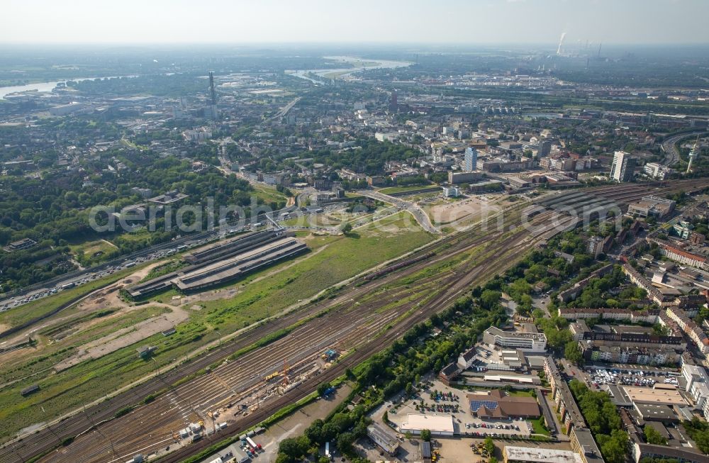 Duisburg from above - Marshalling yard and freight station of the Deutsche Bahn in Duisburg in the state North Rhine-Westphalia