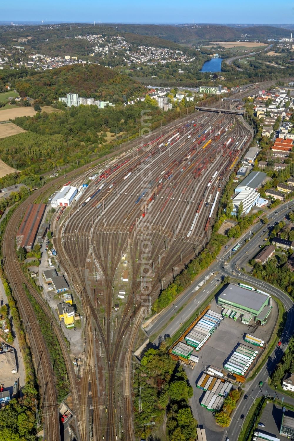 Aerial image Hagen - Marshalling yard and freight station of the Deutsche Bahn in Hagen in the state North Rhine-Westphalia, Germany