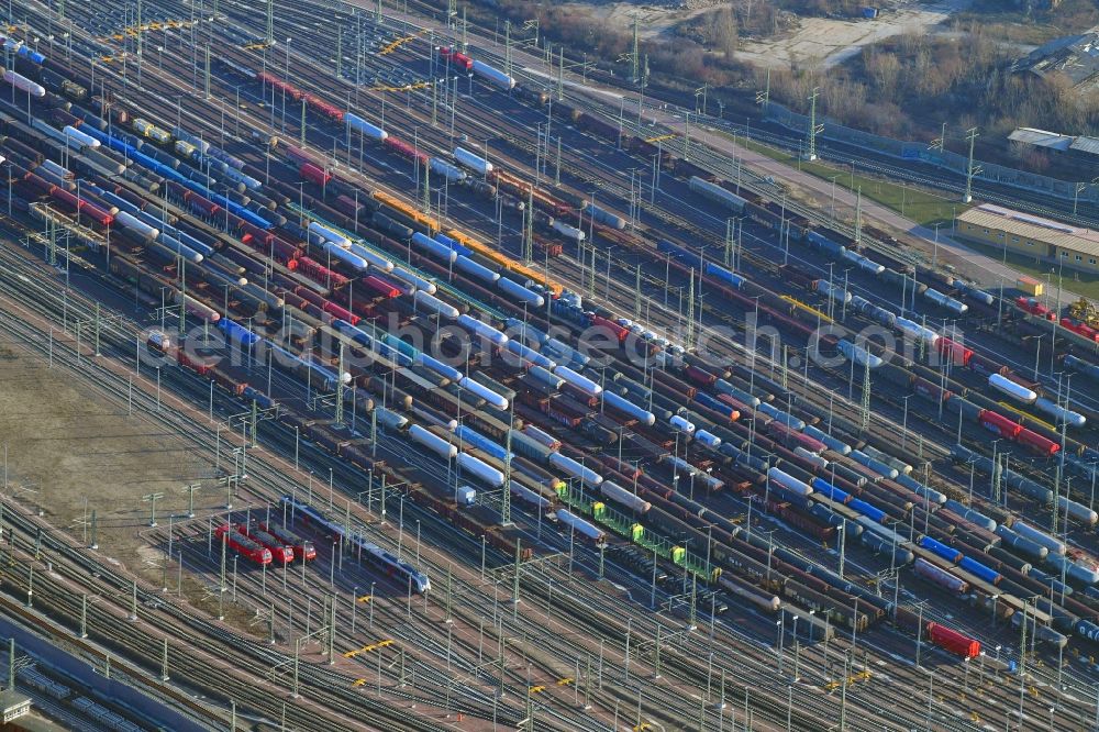 Halle (Saale) from above - Marshalling yard and freight station of the Deutsche Bahn in Halle (Saale) in the state Saxony-Anhalt, Germany