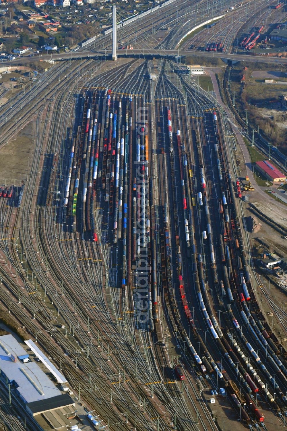 Aerial image Halle (Saale) - Marshalling yard and freight station of the Deutsche Bahn in Halle (Saale) in the state Saxony-Anhalt, Germany