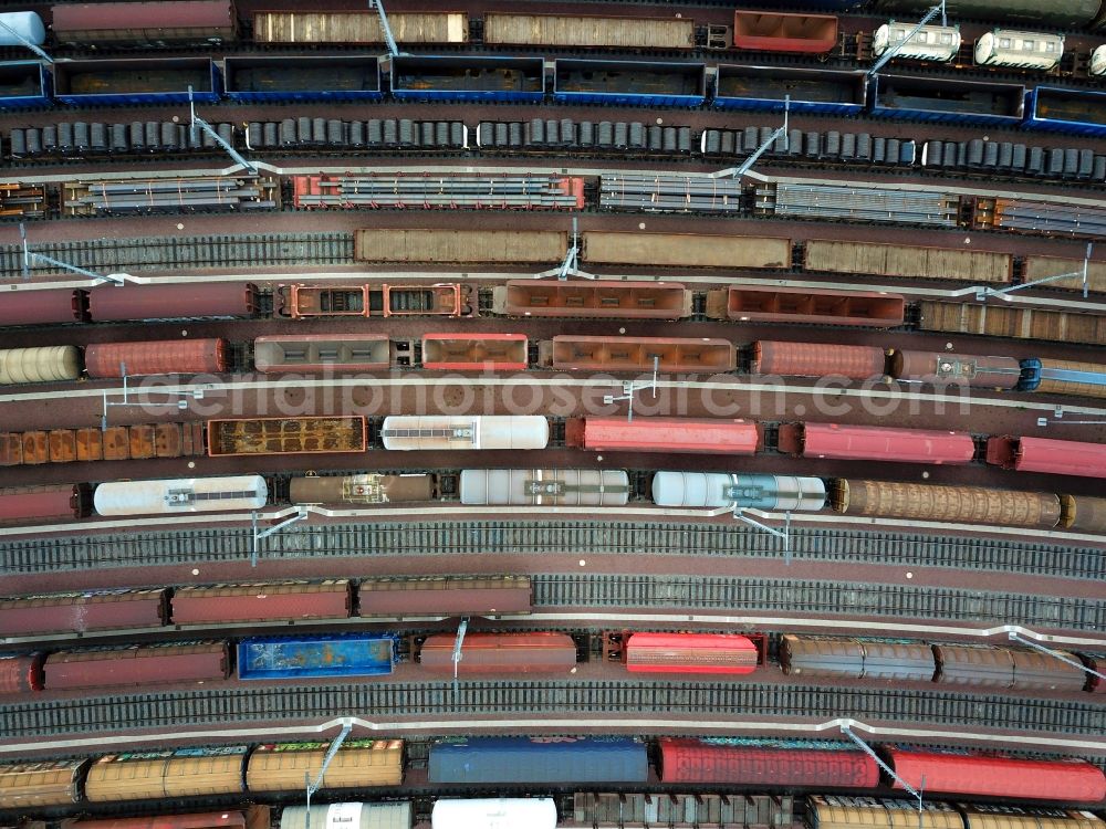 Aerial image Halle (Saale) - Marshalling yard and freight station of the Deutsche Bahn in Halle (Saale) in the state Saxony-Anhalt, Germany