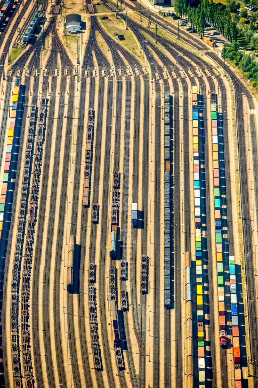 Hamburg from above - Marshalling yard and freight station of the Deutsche Bahn in Hamburg in Germany