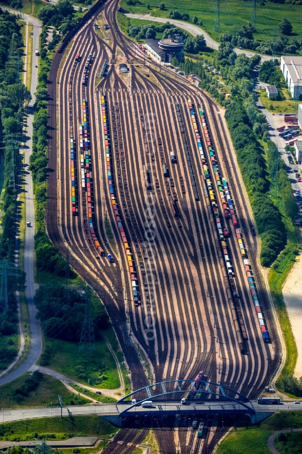 Aerial image Hamburg - Marshalling yard and freight station of the Deutsche Bahn in Hamburg in Germany