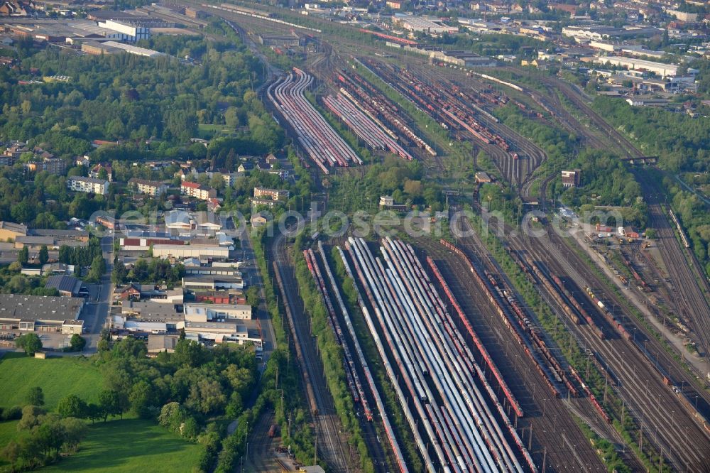 Hamm from the bird's eye view: Marshalling yard and freight station of the Deutsche Bahn in Hamm in the state North Rhine-Westphalia