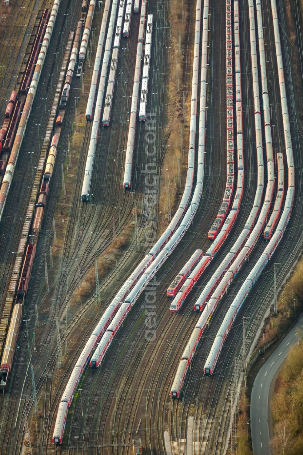 Hamm from above - Marshalling yard and freight station of the Deutsche Bahn in Hamm in the state North Rhine-Westphalia