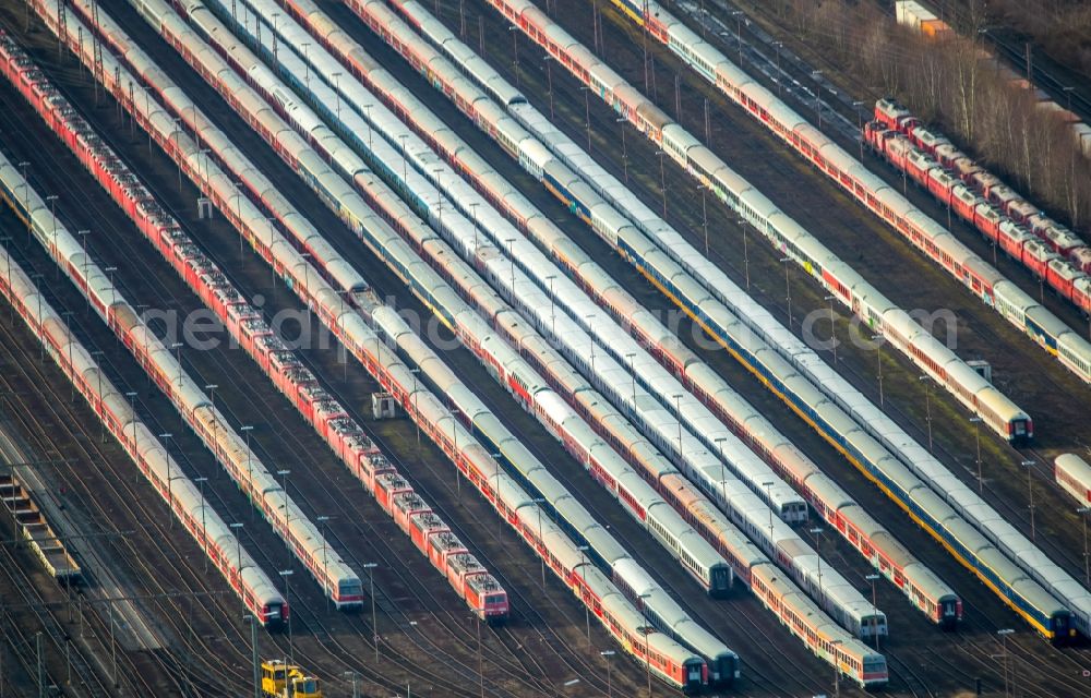 Hamm from above - Marshalling yard and freight station of the Deutsche Bahn in Hamm in the state North Rhine-Westphalia