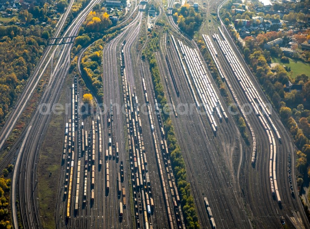 Hamm from the bird's eye view: Marshalling yard and freight station of the Deutsche Bahn in Hamm in the state North Rhine-Westphalia, Germany