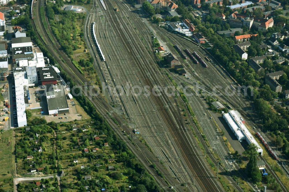 Hannover from above - Marshalling yard and freight station of the Deutsche Bahn in Hannover in the state Lower Saxony