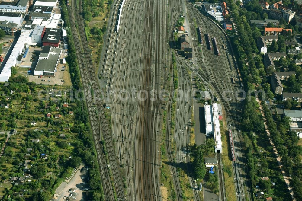 Hannover from above - Marshalling yard and freight station of the Deutsche Bahn in Hannover in the state Lower Saxony