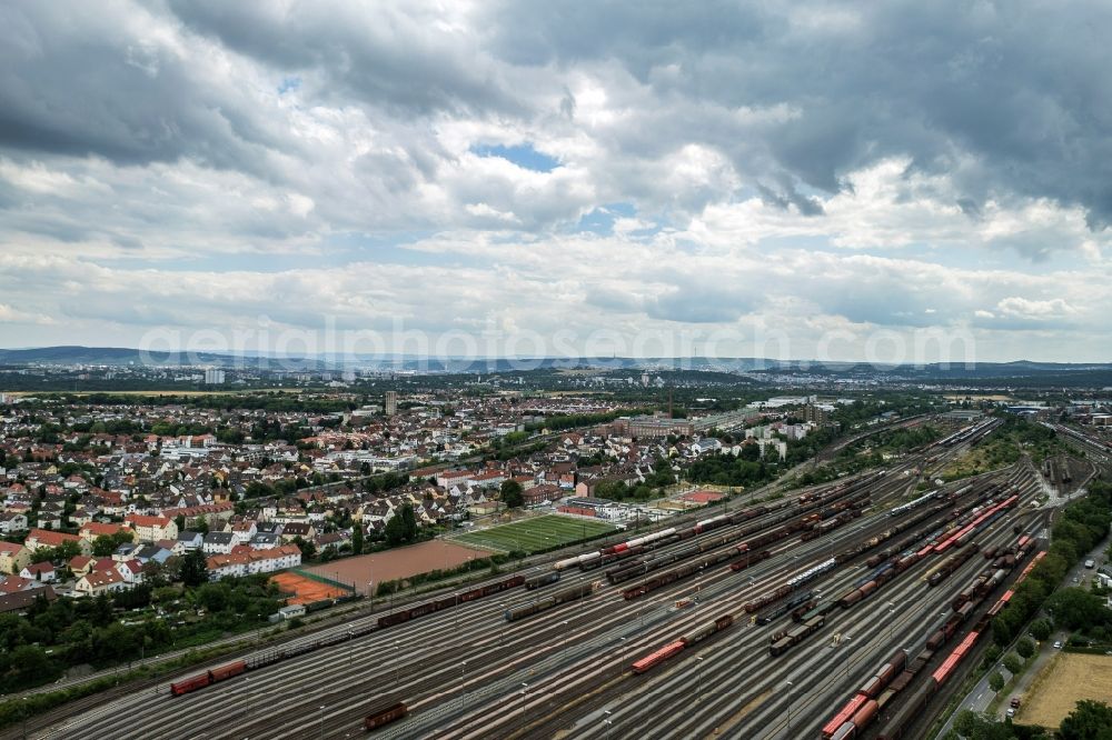 Kornwestheim from above - Marshalling yard and freight station of the Deutsche Bahn in Kornwestheim in the state Baden-Wuerttemberg