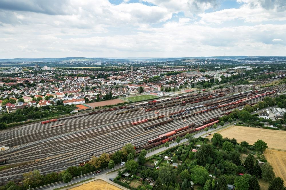 Kornwestheim from above - Marshalling yard and freight station of the Deutsche Bahn in Kornwestheim in the state Baden-Wuerttemberg