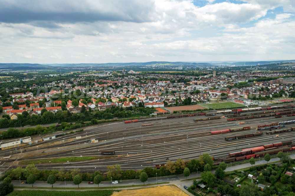 Kornwestheim from the bird's eye view: Marshalling yard and freight station of the Deutsche Bahn in Kornwestheim in the state Baden-Wuerttemberg