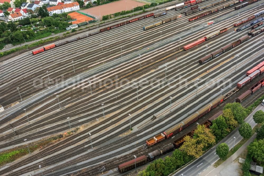 Kornwestheim from above - Marshalling yard and freight station of the Deutsche Bahn in Kornwestheim in the state Baden-Wuerttemberg