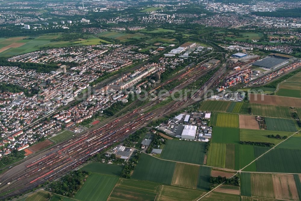 Kornwestheim from above - Marshalling yard and freight station of the Deutsche Bahn in Kornwestheim in the state Baden-Wurttemberg