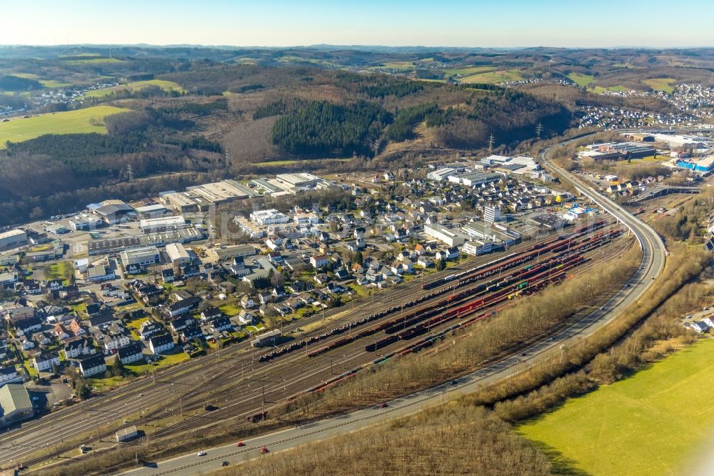 Aerial image Kreuztal - Marshalling yard and freight station of the Deutsche Bahn in Kreuztal in the state North Rhine-Westphalia, Germany