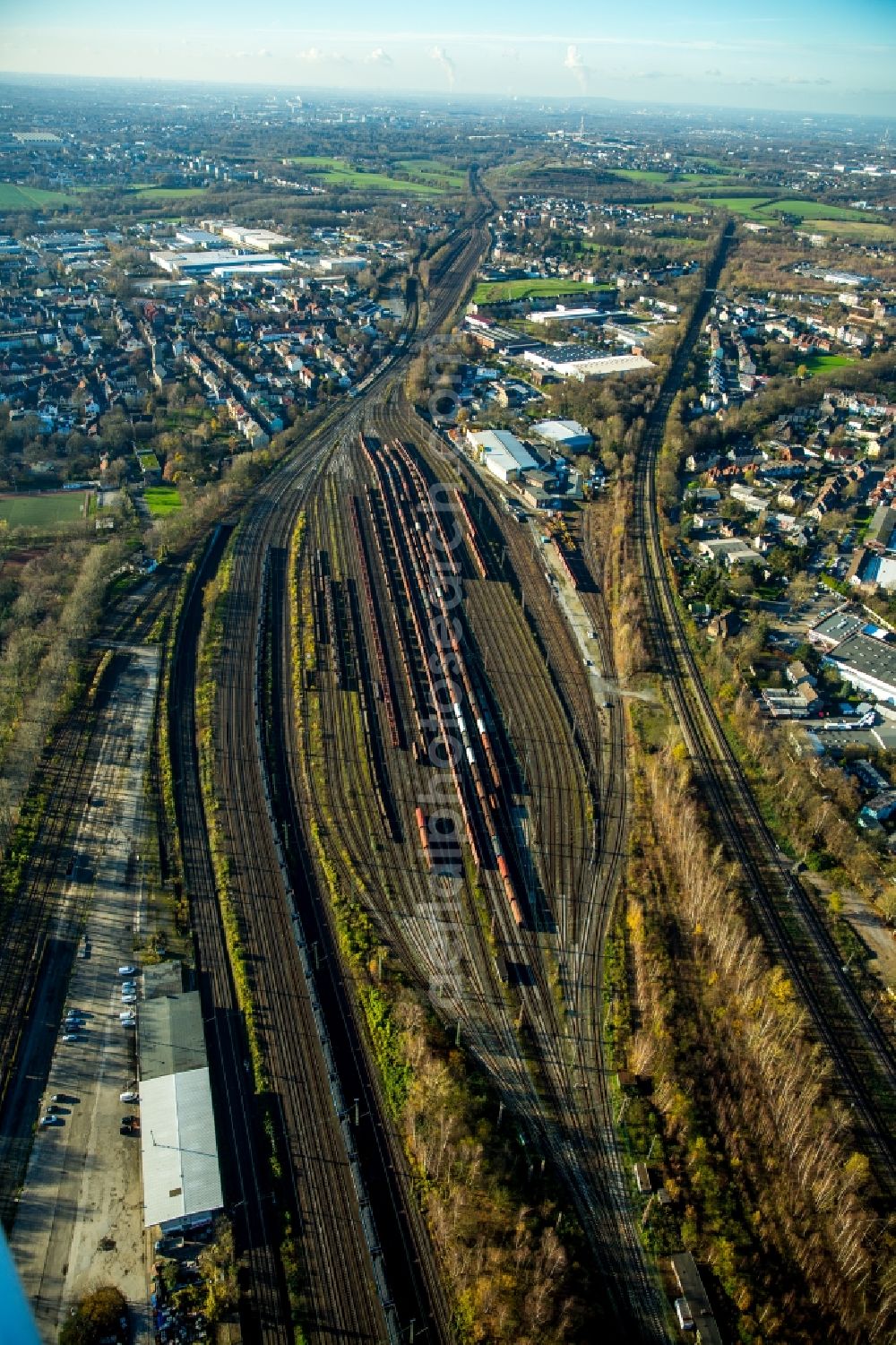 Langendreer from above - Marshalling yard and freight station of the Deutsche Bahn in Langendreer in the state North Rhine-Westphalia