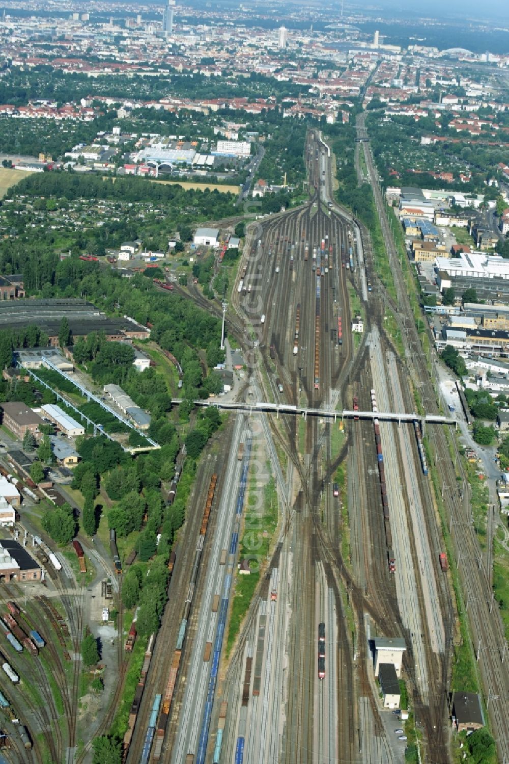 Leipzig from the bird's eye view: Marshalling yard and freight station of the Deutsche Bahn in Leipzig in the state Saxony