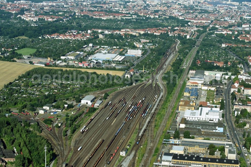 Leipzig from above - Marshalling yard and freight station of the Deutsche Bahn in Leipzig in the state Saxony