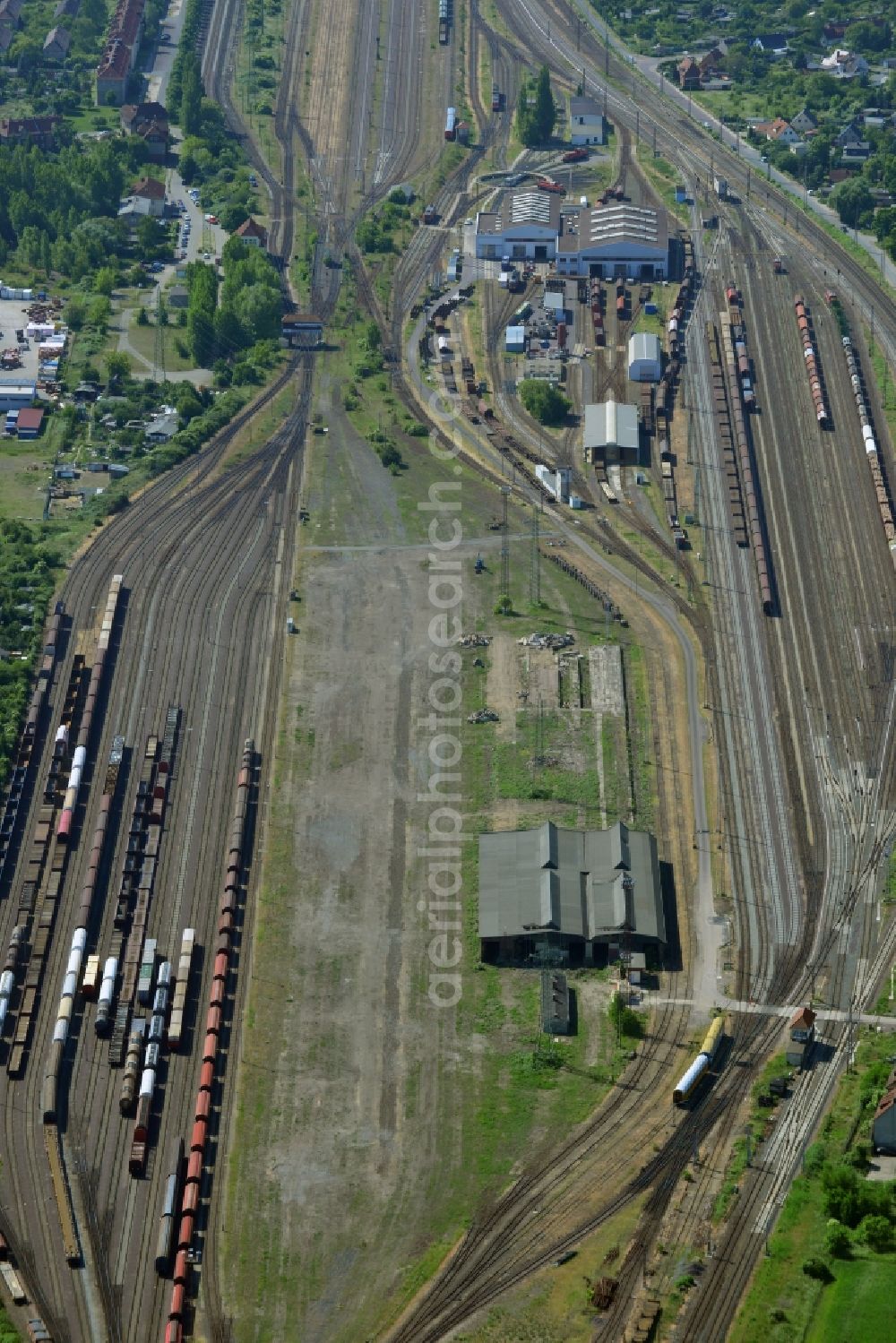 Aerial image Magdeburg - Marshalling yard and freight station of the Deutsche Bahn in Magdeburg in the state Saxony-Anhalt