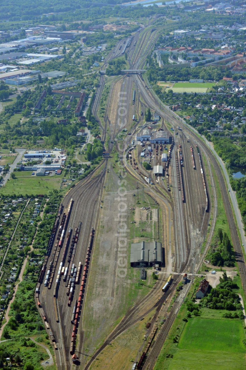 Aerial photograph Magdeburg - Marshalling yard and freight station of the Deutsche Bahn in Magdeburg in the state Saxony-Anhalt