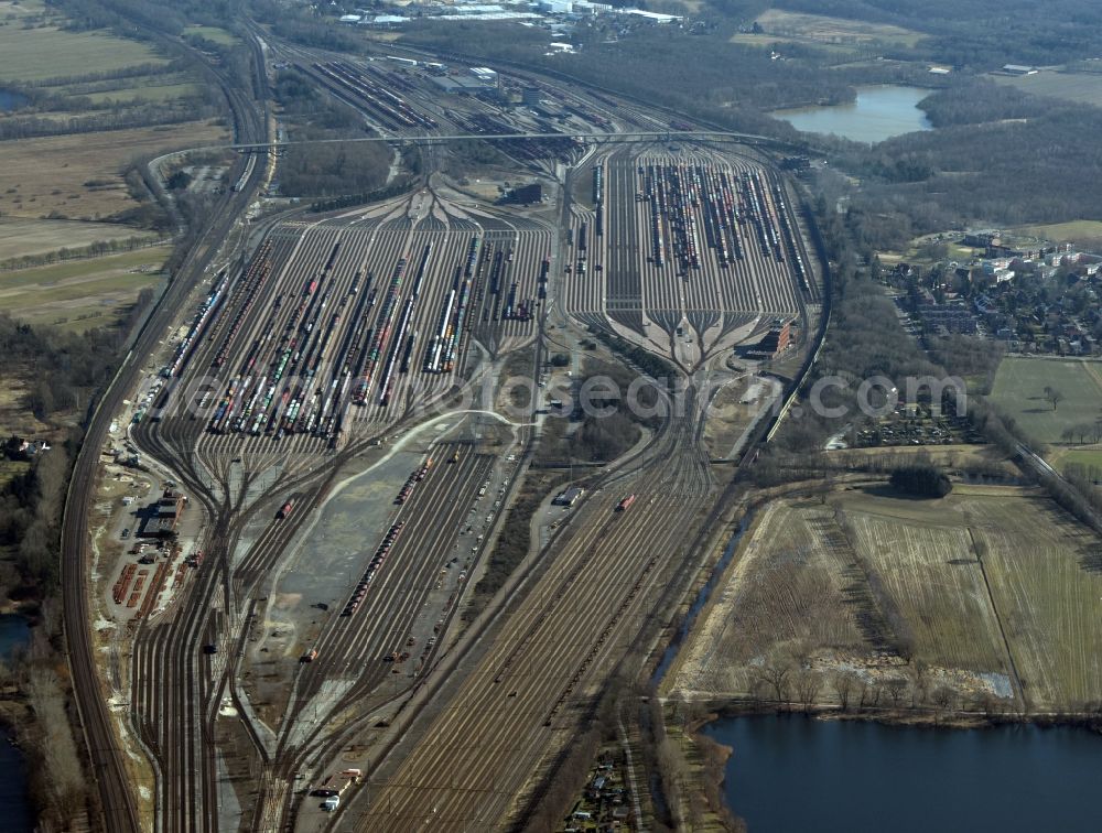 Seevetal from above - Marshalling yard and freight station of the Deutsche Bahn in Maschen in the state Lower Saxony, Germany