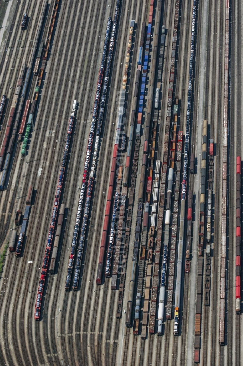 München, Allach from above - Marshalling yard and freight station of the Deutsche Bahn in Muenchen, Allach in the state Bavaria