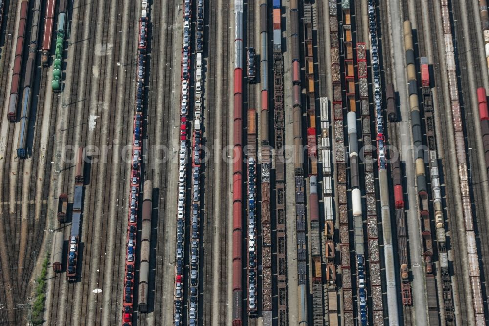 München, Allach from the bird's eye view: Marshalling yard and freight station of the Deutsche Bahn in Muenchen, Allach in the state Bavaria