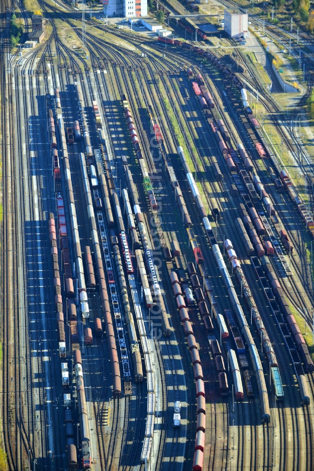 Seddin from above - Marshalling yard and freight station of the Deutsche Bahn in Neuseddin in the state Brandenburg