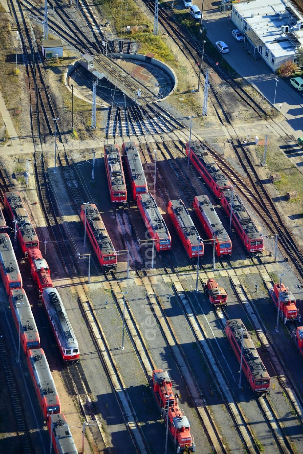 Seddin from the bird's eye view: Marshalling yard and freight station of the Deutsche Bahn in Neuseddin in the state Brandenburg