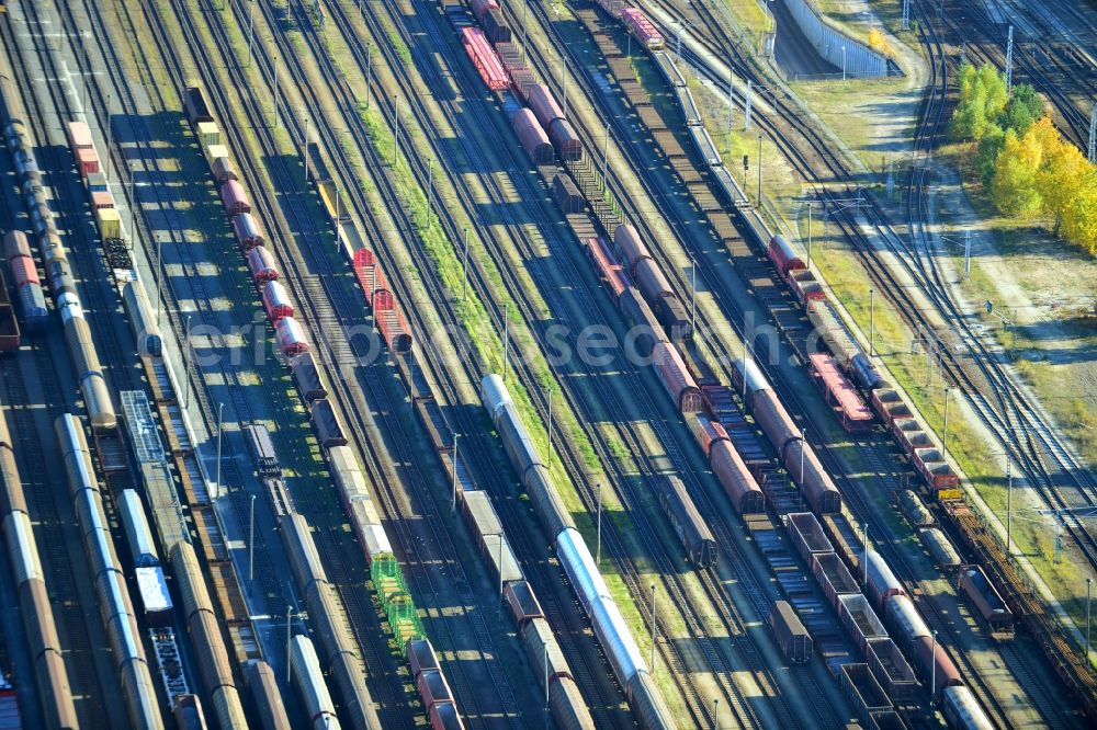 Seddin from above - Marshalling yard and freight station of the Deutsche Bahn in Neuseddin in the state Brandenburg