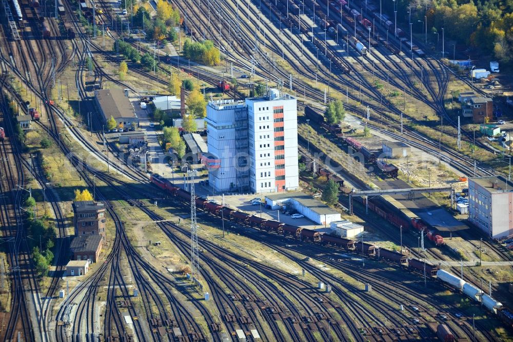 Seddin from the bird's eye view: Marshalling yard and freight station of the Deutsche Bahn in Neuseddin in the state Brandenburg