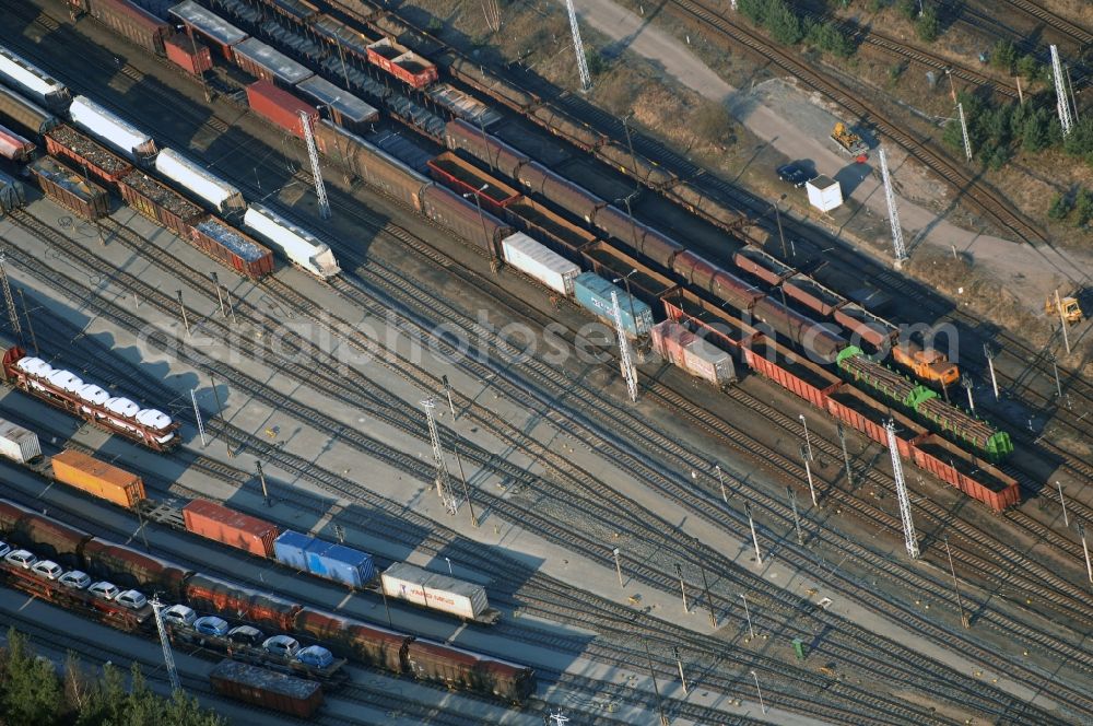 Seddiner See from above - Marshalling yard and freight station of the Deutsche Bahn in Neuseddin in the state Brandenburg