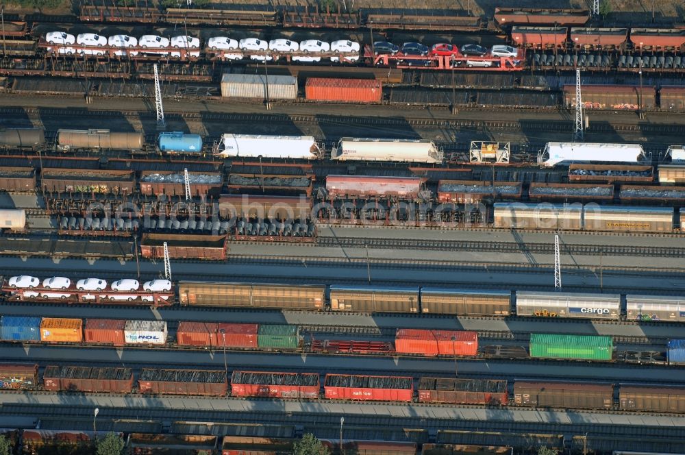 Seddiner See from above - Marshalling yard and freight station of the Deutsche Bahn in Neuseddin in the state Brandenburg