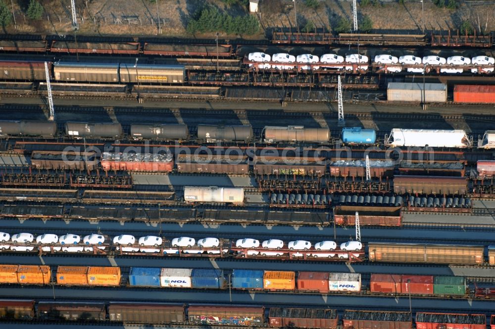 Seddiner See from the bird's eye view: Marshalling yard and freight station of the Deutsche Bahn in Neuseddin in the state Brandenburg