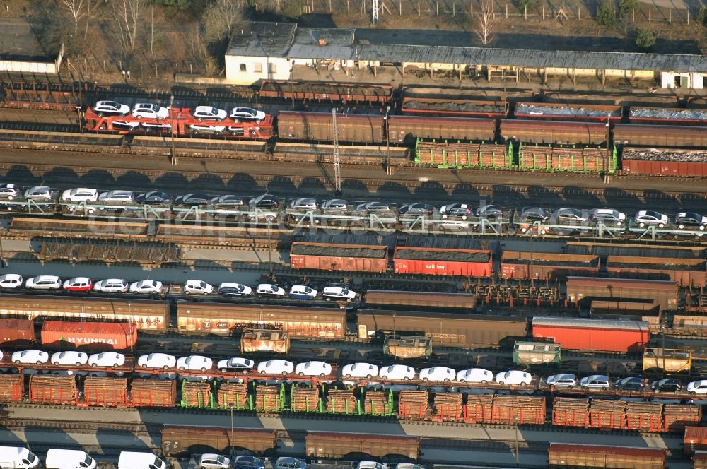 Seddiner See from the bird's eye view: Marshalling yard and freight station of the Deutsche Bahn in Neuseddin in the state Brandenburg