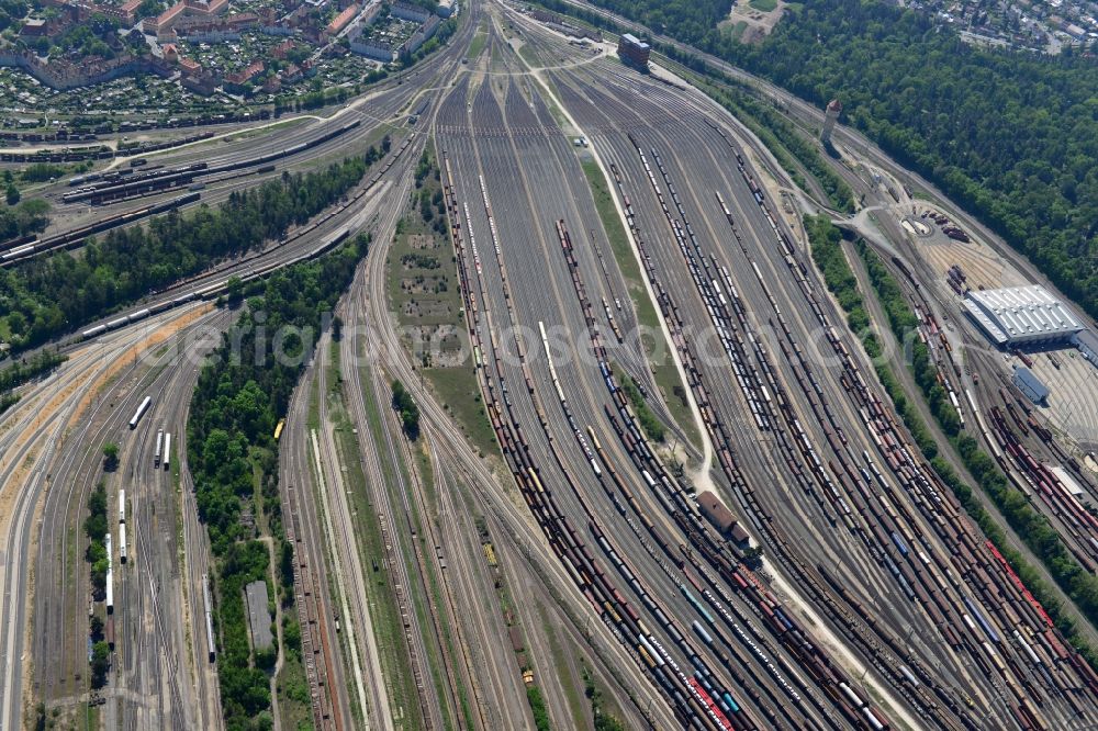 Aerial photograph Nürnberg - Marshalling yard and freight station of the Deutsche Bahn in Nuernberg in the state Bavaria. bahn.de