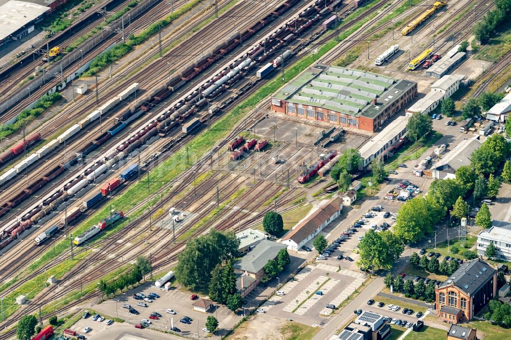 Aerial image Offenburg - Marshalling yard and freight station of the Deutsche Bahn in Offenburg in the state Baden-Wuerttemberg, Germany