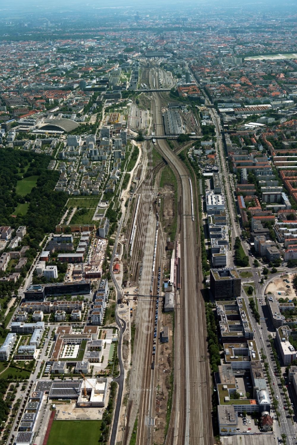 Aerial image München - Marshalling yard and freight station of the Deutsche Bahn in the district Berg am Laim in Munich in the state Bavaria, Germany