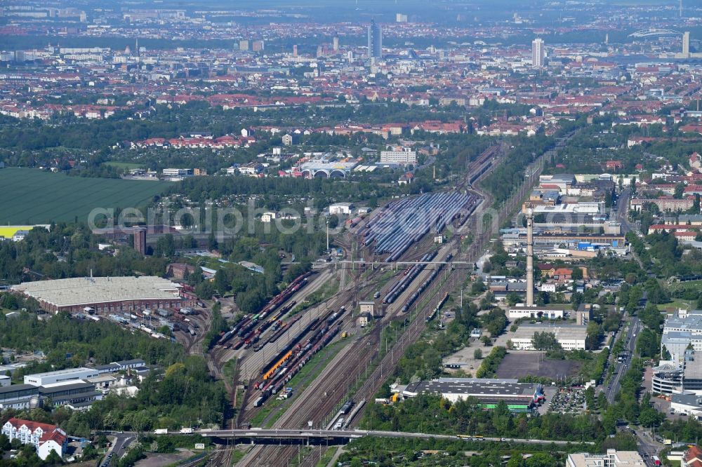 Leipzig from above - Marshalling yard and freight station of the Deutsche Bahn in the district Engelsdorf in Leipzig in the state Saxony, Germany