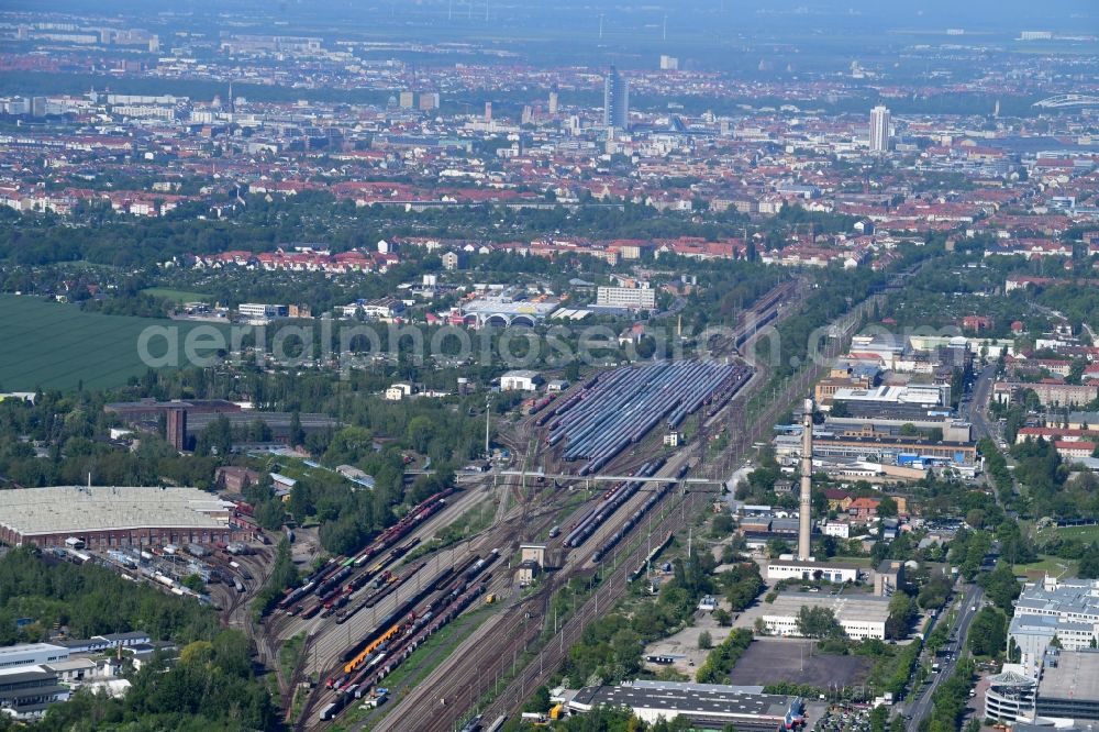 Leipzig from the bird's eye view: Marshalling yard and freight station of the Deutsche Bahn in the district Engelsdorf in Leipzig in the state Saxony, Germany