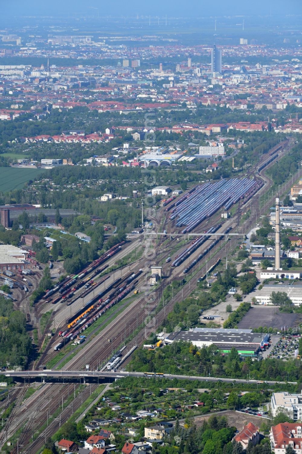 Aerial image Leipzig - Marshalling yard and freight station of the Deutsche Bahn in the district Engelsdorf in Leipzig in the state Saxony, Germany