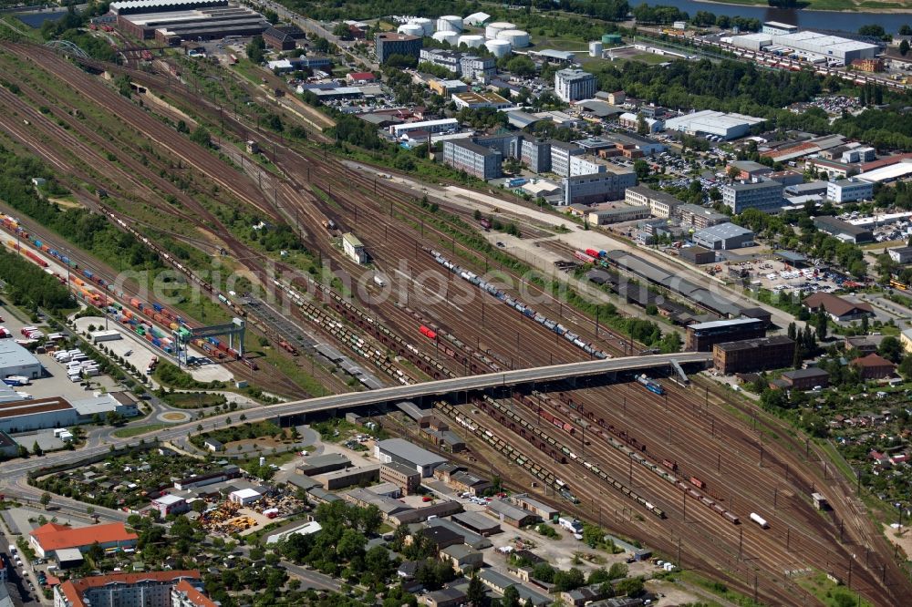 Dresden from above - Marshalling yard and freight station of the Deutsche Bahn in the district Friedrichstadt in Dresden in the state Saxony, Germany