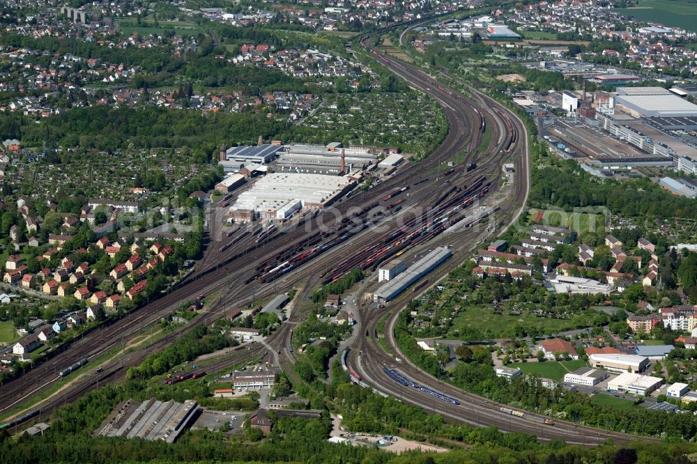 Aerial image Kassel - Marshalling yard and freight station of the Deutsche Bahn in the district Harleshausen in Kassel in the state Hesse, Germany