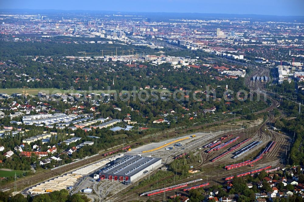 Aerial image München - Marshalling yard and freight station of the Deutsche Bahn in the district Pasing-Obermenzing in Munich in the state Bavaria, Germany