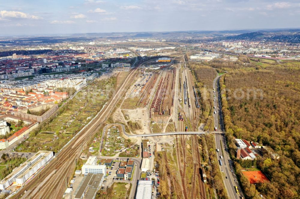 Aerial image Karlsruhe - Marshalling yard and freight station of the Deutsche Bahn in the district Suedstadt in Karlsruhe in the state Baden-Wurttemberg, Germany