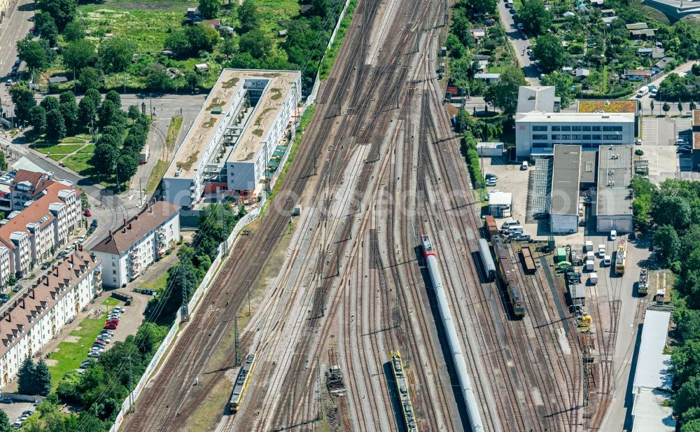 Karlsruhe from above - Marshalling yard and freight station of the Deutsche Bahn in the district Suedstadt in Karlsruhe in the state Baden-Wurttemberg, Germany