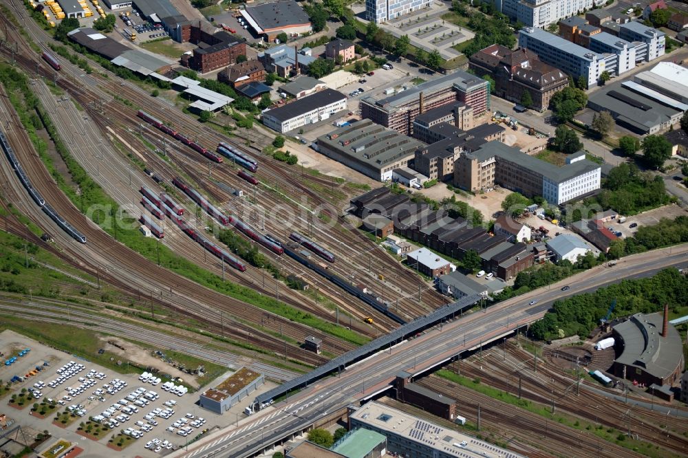 Aerial image Dresden - Marshalling yard and freight station of the Deutsche Bahn in the district Suedvorstadt in Dresden in the state Saxony, Germany