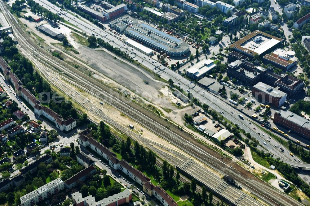 Aerial image Berlin - Marshalling yard and freight station of the Deutsche Bahn in the district Tempelhof in Berlin, Germany