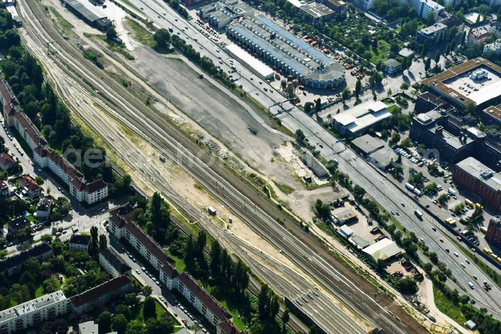 Berlin from the bird's eye view: Marshalling yard and freight station of the Deutsche Bahn in the district Tempelhof in Berlin, Germany